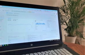 Laptop showing a Google Analytics dashboard